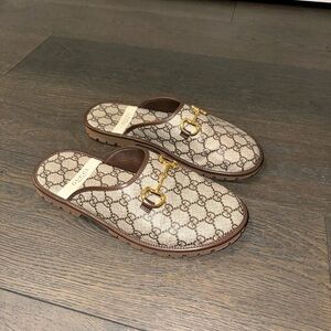 Gucci GG beige canvas mules